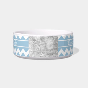 Tigela Foto de Pet Bowl personalizável Blue/White Chevron