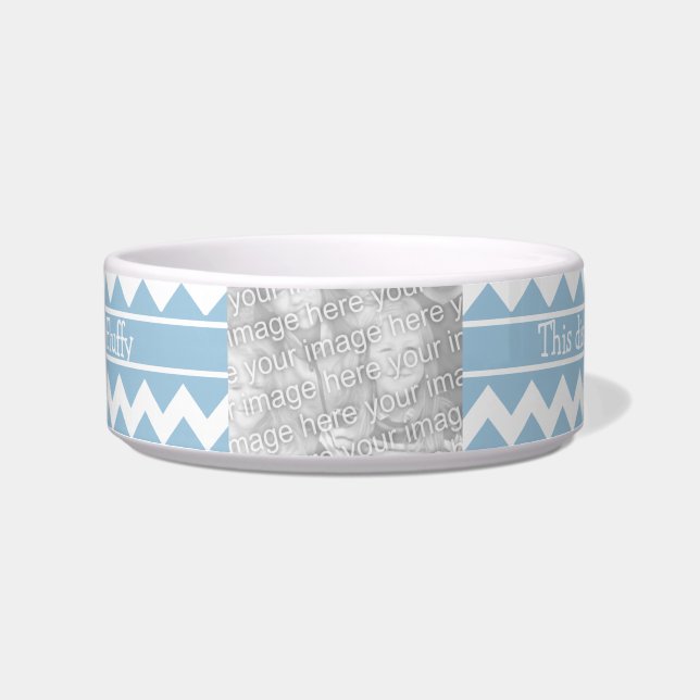 Tigela Foto de Pet Bowl personalizável Blue/White Chevron (Frente)