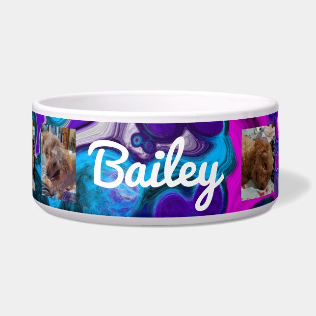 Tigela Fotos personalizadas para cães e nome Purple Blue (Frente)