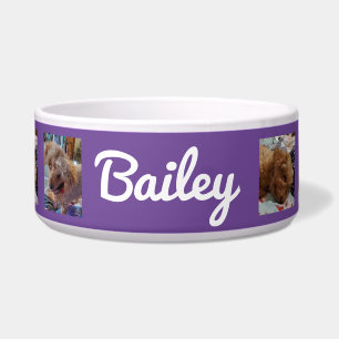 Tigela Fotos personalizadas para cães e nome Roxo