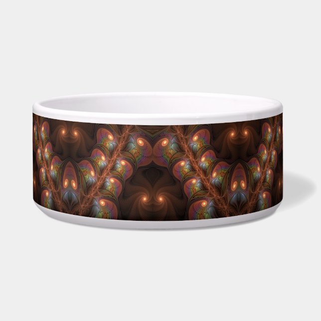 Tigela Fractal Castanho Abstrato fluorescente colorido (Frente)