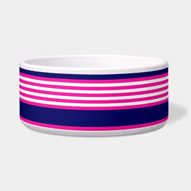 Tigela Fuchsia e padrão de cinco faixas brancas com azul (Frente)