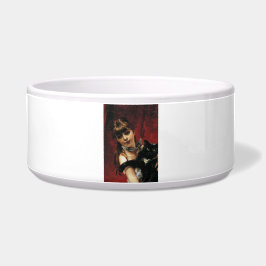 Tigela Garota com um gato preto em seus braços