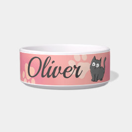 Tigela Gatinho de Desenho Animado Cinza Fofo em Pata Rosa