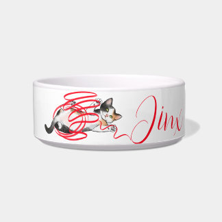 Tigela Gato Bonito Brincando com Fita