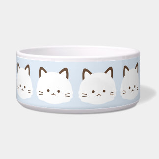 Tigela Gato de rosto fofo com fundo azul pastel