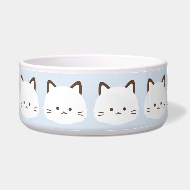 Tigela Gato de rosto fofo com fundo azul pastel (Frente)
