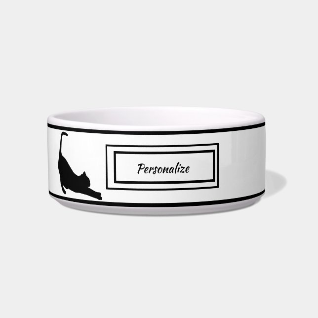 Tigela Gato de Silhueta de Gato Preto e Branco Elegante (Frente)