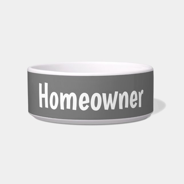 Tigela Gato engraçado, dono de gato, cinza (Frente)