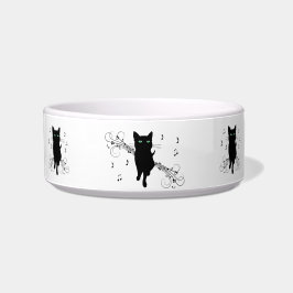 Tigela Gato Preto Rodeado por Notas Musicais Sussurrantes