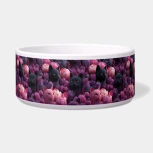 Tigela Gato Preto Surreal e Padrão Floral Peônia Rosa
