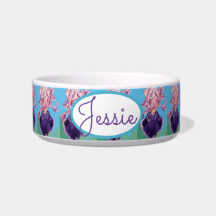 Tigela Gato Shabby Floral Iris Irises Pet Name Bowl