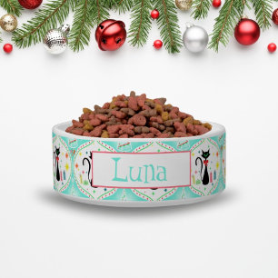 Tigela Gato Siamês de Natal Retro Ogee Nome do Pet