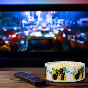 Tigela Gatos De Girassol - Arte Floral Por Aquarela