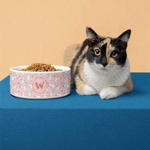 Tigela Gatos Divertidos Personalizados em Rosa e Branco p
