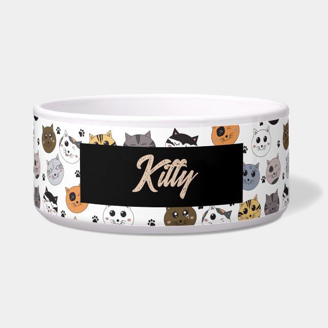 Tigela Gatos Engraçados Coloridos & Padrão de Pata (Frente)