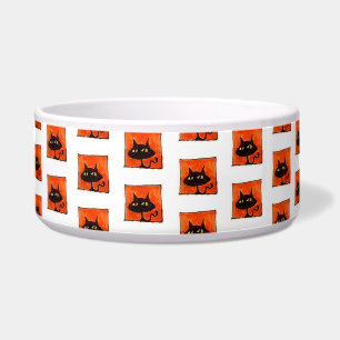 Tigela Gatos Pretos do Halloween Quadrados Laranja Desenh