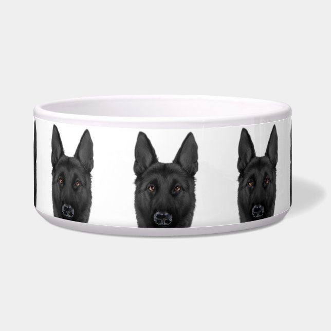 Tigela german shepherd de ração para cães de cerâmica pre (Frente)