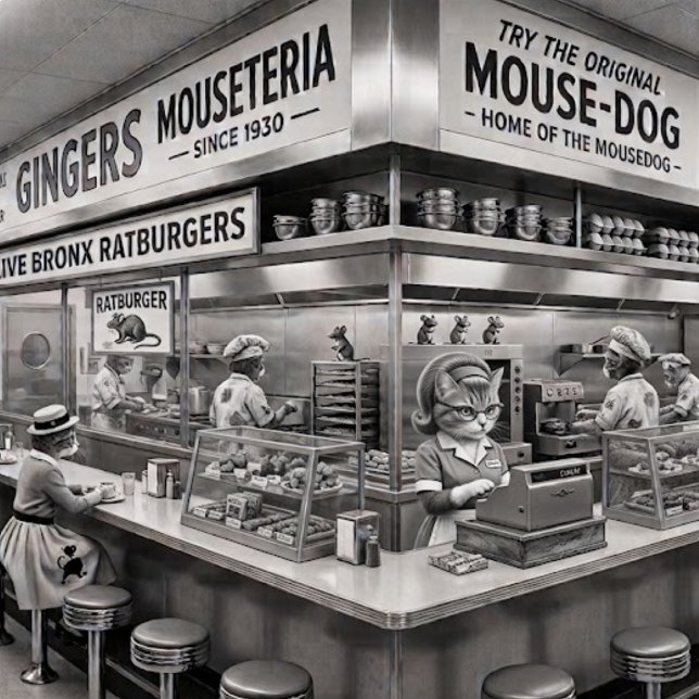 Tigela Gingers NYC Mouseteria, Casa do Mousedog.  (An institution on Broadway.)