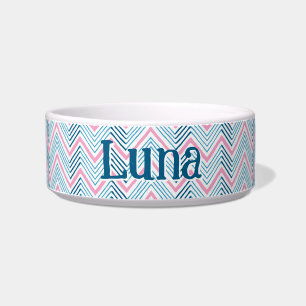 Tigela Grande Chevron Zag em Rosa e Aqua