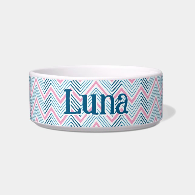 Tigela Grande Chevron Zag em Rosa e Aqua (Frente)