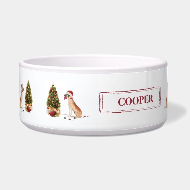 Tigela Grande Dane Engraçado Cachorro de Natal com Árvore (Esquerda)
