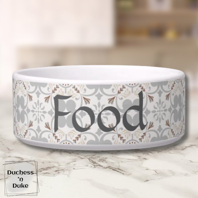 Tigela Gray Spanish Tile Personalized Dog Food Bowl  (Dog Food Bowl - Gray Spanish Tile Personalized)