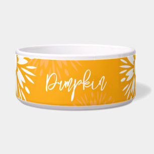 Tigela Groovy Orange Daisy Flower Retro Floral Pet Name