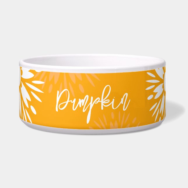 Tigela Groovy Orange Daisy Flower Retro Floral Pet Name (Frente)
