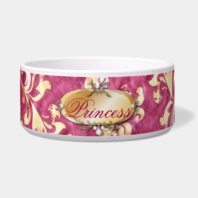 Tigela grunge floral Victorian Dourado Burgundy damask (Frente)