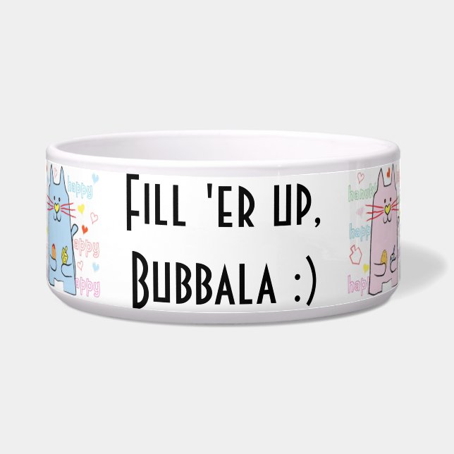 Tigela Hanukkah Cat Pet Bowl "Fill er'up, Bubbala" (Frente)