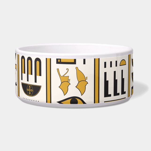 Tigela Hieróglifos Egípcios: Amarelo-Preto Sem Costura. (Frente)