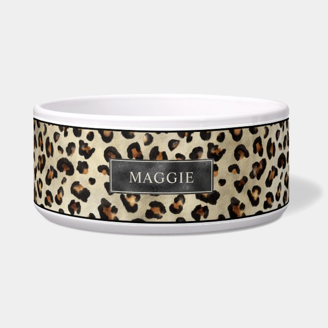 Tigela Impressão Animal Leopardo Com Folha Falsa Preta E  (Frente)