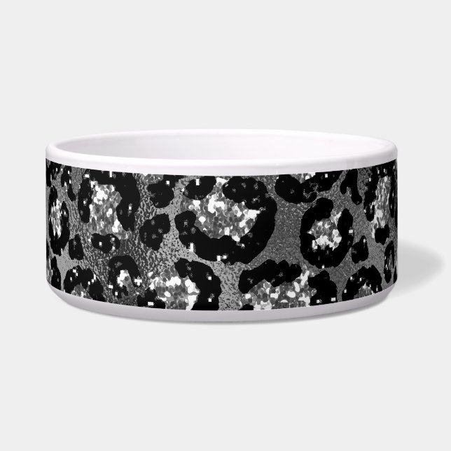 Tigela Impressão de Leopardo Preto e Cinza Prata (Frente)
