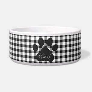 Tigela Impressão de Pata Preto Branco WOOF Xadrez Búfalo