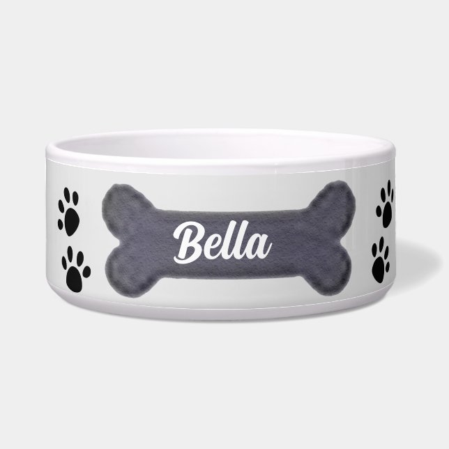 Tigela Impressão de Paw de Nome Personalizado, Osso do Ca (Frente)