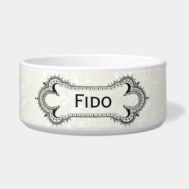 Tigela Impressão do Damask & Customizable Vintage Bone Pe (Frente)