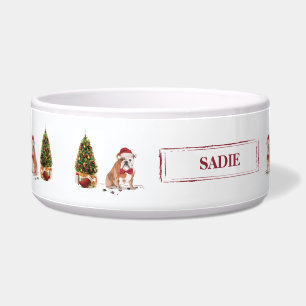 Tigela Inglês Buldogue Engraçado Cachorro de Natal com Ár