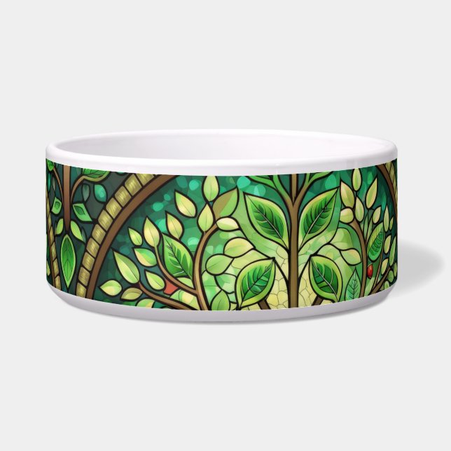 Tigela inspirada em vitral com folhas verdes (Frente)