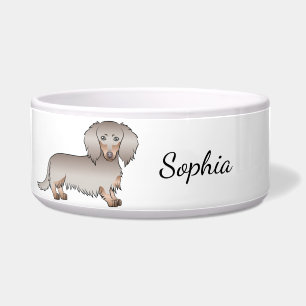 Tigela Isabella E Tan Long Hair Dachshund Dog & Name