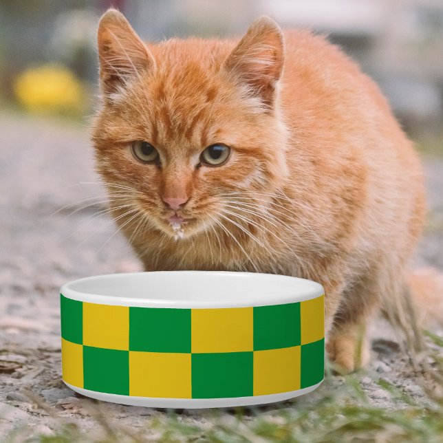 Tigela Jamaica Colors Green Dourado Square Jamaican Patte (Jamaica Colors Green Gold Square Jamaican Pattern Bowl (orange cat))