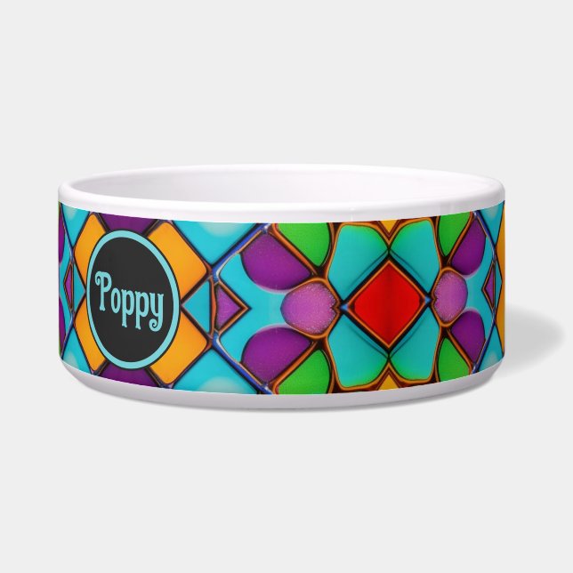 Tigela Janela Colorida Brilhante de Vidro com Nome (Direita)