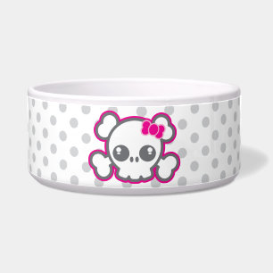 Tigela Kawaii Pink Ribbon Skull Dog Bowl