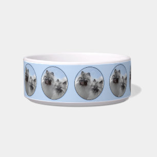 Tigela Keeshond Pair de Kees pintando Arte Animal Origina