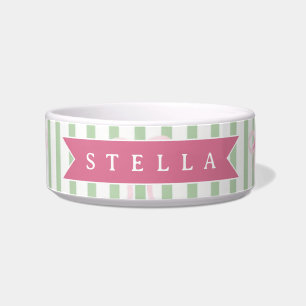 Tigela Laço Rosa Personalizado com Listra Verde Coquette 