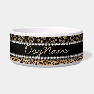 Tigela Leopard Spot Paw Imprime Diamantes Rhinestone