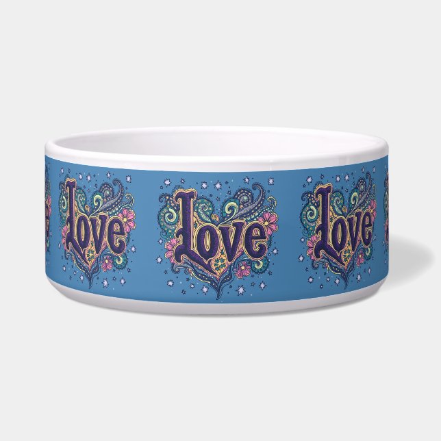 Tigela Letra Psychedelic Boho Love com Destaque Floral (Frente)