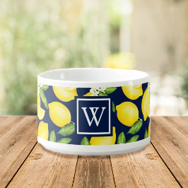 Tigela Limão Citrus Padrão Marinho Monograma Azul