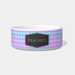 Tigela Lindo Pet Personalizado Xadrez Rosa Azul