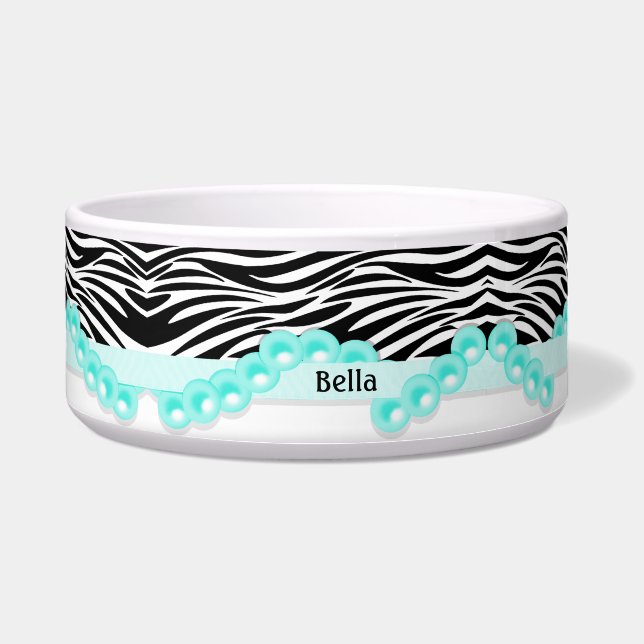 Tigela Listras da zebra e pérolas personalizadas da (Frente)